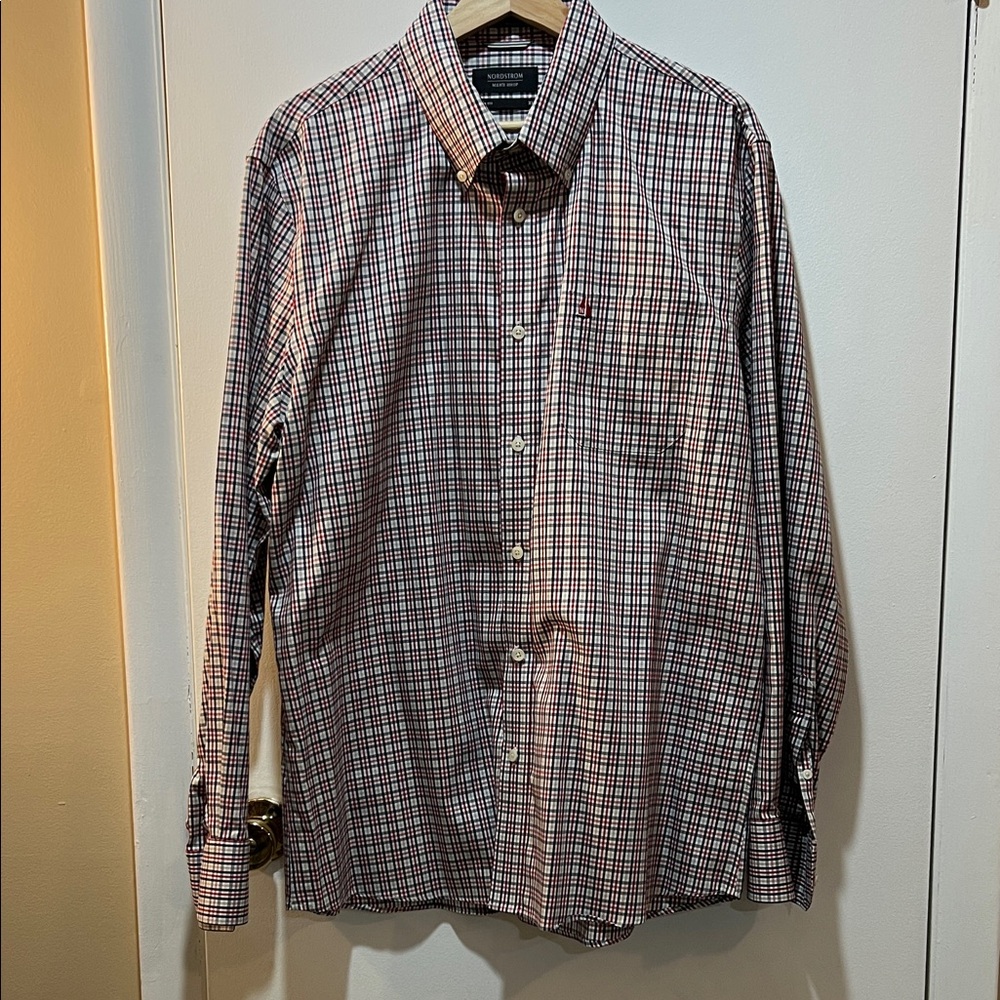 Nordstrom Men's Plaid Shirt - Red and White